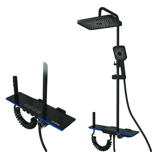 LED Waterfall Shower System Black Thermostatic Rain