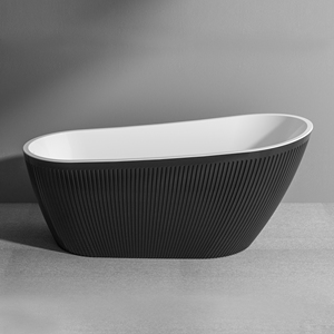 Striped Design V- Groove Fluted Freestanding Black Surface Bathtub