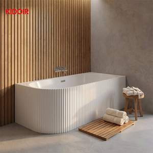 Kidoir Acrylic Freestanding Soaking Bathtub Fluted Textured Exterior