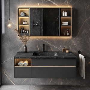 Customized Luxury Dark Grey Floating Bathroom Vanity
