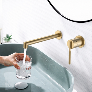 Brushed Gold Stainless Steel Wall Mounted Basin Faucet Single Handle