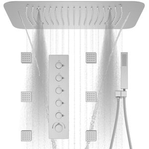 Modern Brass Wall-Mounted Thermostatic Waterfall Bathroom Shower System