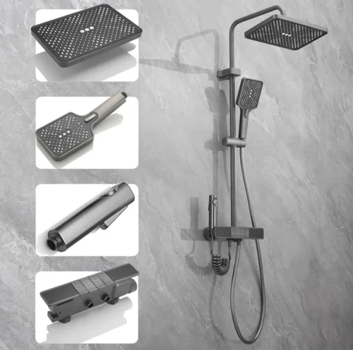 Rectangular Wall Mounted Brass Shower Set for commercial bathroom projects