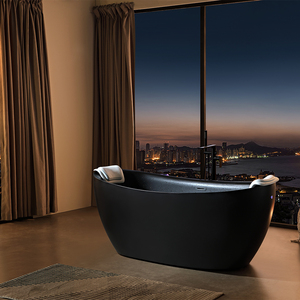 Modern Bathroom Free Standing Black Acrylic Bathtub Adult Bath Tub With Drainer